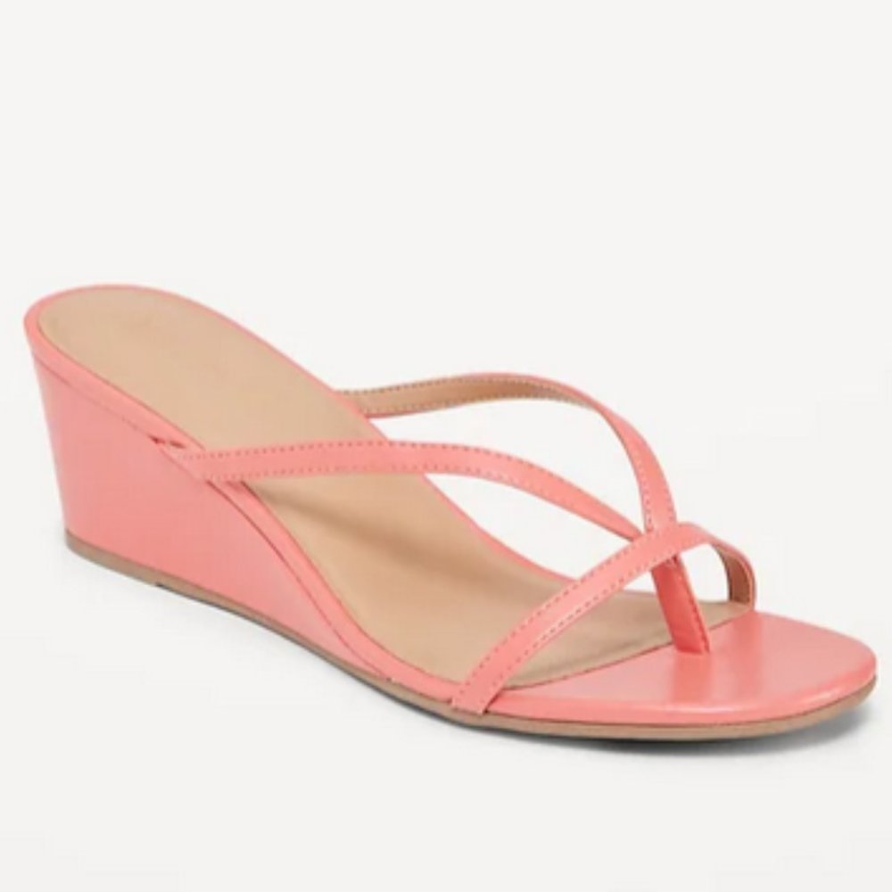 Pink Faux-Leather Wedge Thong Sandals for Women size 9.5